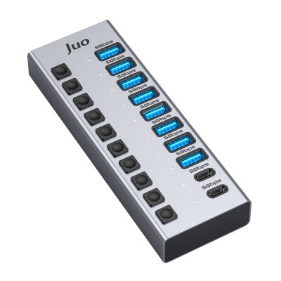 Juo USB-A 10 Portlu Anahtarlı 8*USB-A 2*Type-C 5Gbps USB 3.1 Çoklayıcı Dönüştürücü Hub