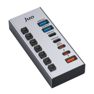 Juo USB-A 7 Portlu Anahtarlı 3*USB-A 4*Type-C 5Gbps PD Hızlı Şarj Destekli USB 3.1 Çoklayıcı Dönüştürücü Hub