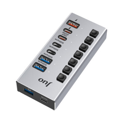 Juo USB-A 7 Portlu Anahtarlı 3*USB-A 4*Type-C 5Gbps PD Hızlı Şarj Destekli USB 3.1 Çoklayıcı Dönüştürücü Hub - 6