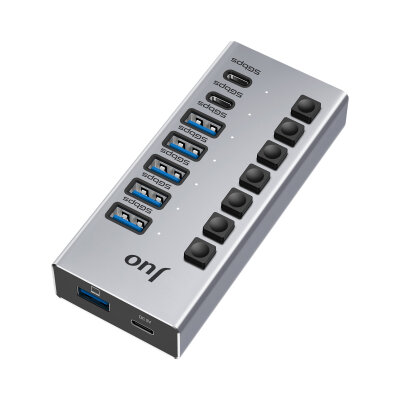 Juo USB-A 7 Portlu Anahtarlı 5*USB-A 2*Type-C 5Gbps USB 3.1 Çoklayıcı Dönüştürücü Hub - 6