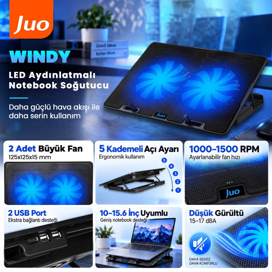 Juo Windy LED Aydınlatmalı Notebook Soğutucu - 2