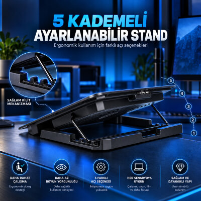 Juo Windy LED Aydınlatmalı Notebook Soğutucu - 5