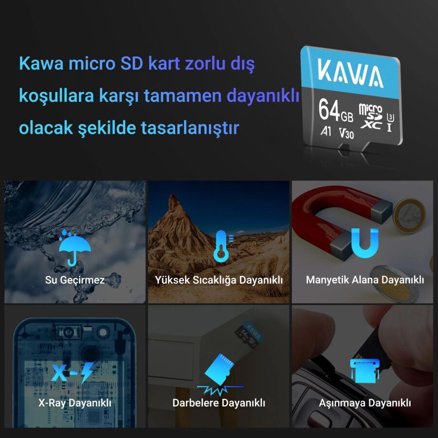 Kawa 64GB Micro SD Hafıza Kartı High Endurance Class 10 Yüksek Hızlı Araç Kameralarıya Uyumlu - 4