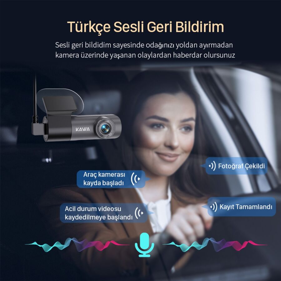 Kawa D5 Gen2 2K 1296P WiFi 145° Geniş Açı Lens Gece Görüşlü 32GB Hafıza Kartlı Akıllı Araç Kamerası - 4