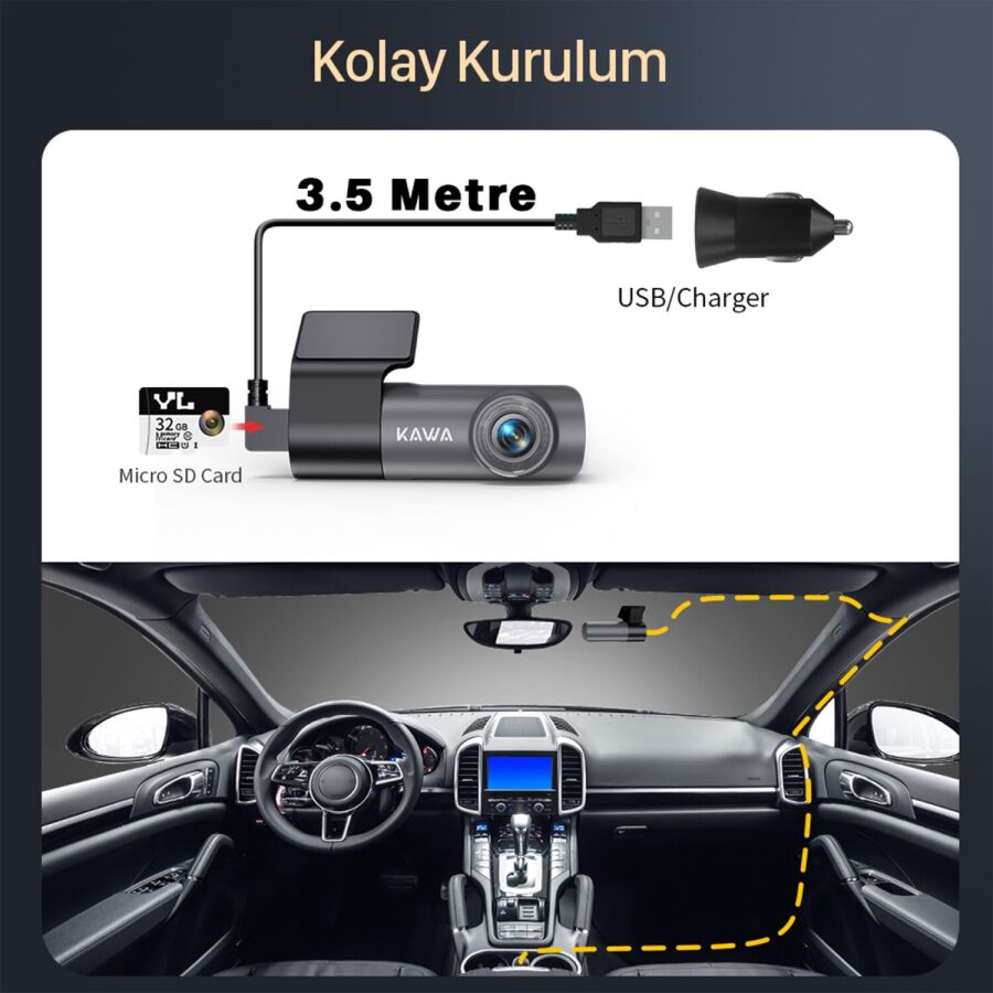 Kawa D5 Gen2 2K 1296P WiFi 145° Geniş Açı Lens Gece Görüşlü 32GB Hafıza Kartlı Akıllı Araç Kamerası - 10