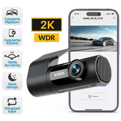 Kawa D6 2K 1440P WiFi Araç Kamerası 145° Geniş Açı WDR Ön Kamera