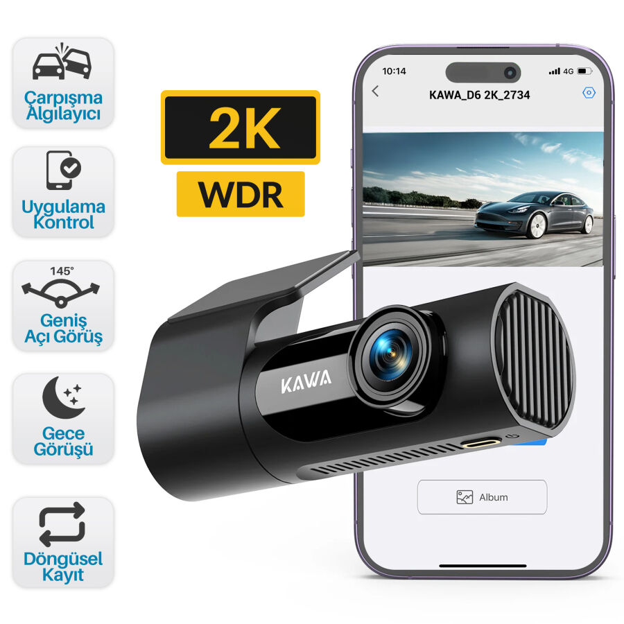 Kawa D6 2K 1440P WiFi Araç Kamerası 145° Geniş Açı WDR Ön Kamera - 1
