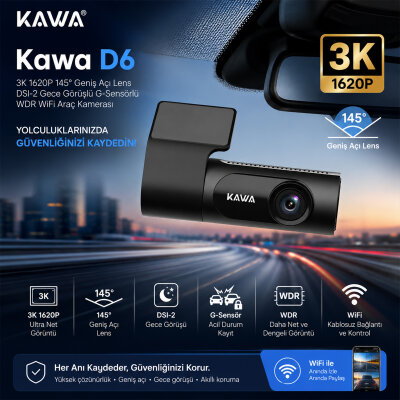 Kawa D6 3K 1620P 145° Geniş Açı Lens DSI-2 Gece Görüşlü G-Sensörlü WDR WiFi Araç Kamerası - 2