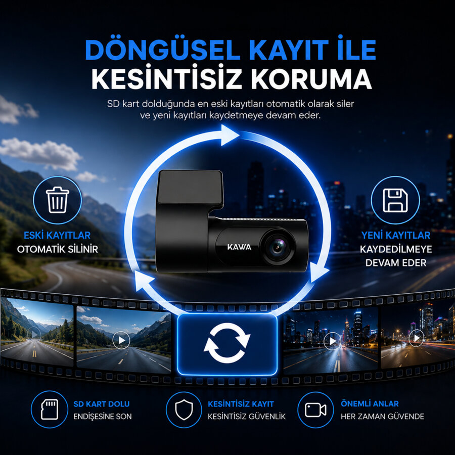 Kawa D6 3K 1620P 145° Geniş Açı Lens DSI-2 Gece Görüşlü G-Sensörlü WDR WiFi Araç Kamerası - 3