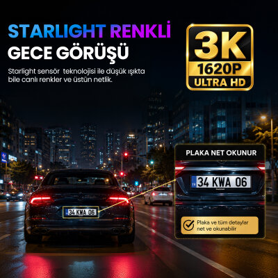 Kawa D6 3K 1620P 145° Geniş Açı Lens DSI-2 Gece Görüşlü G-Sensörlü WDR WiFi Araç Kamerası - 4