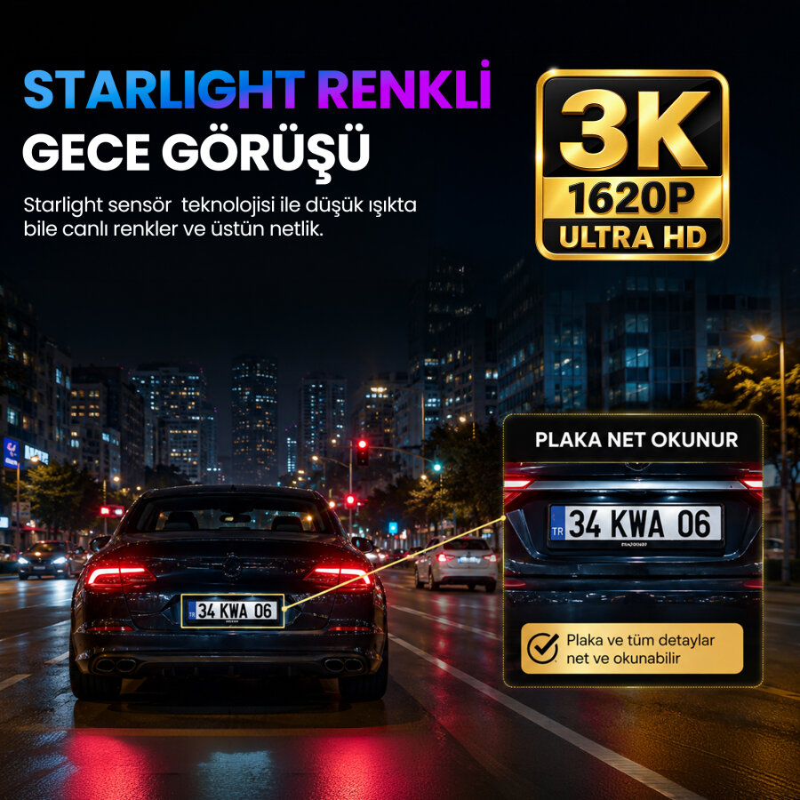 Kawa D6 3K 1620P 145° Geniş Açı Lens DSI-2 Gece Görüşlü G-Sensörlü WDR WiFi Araç Kamerası - 4