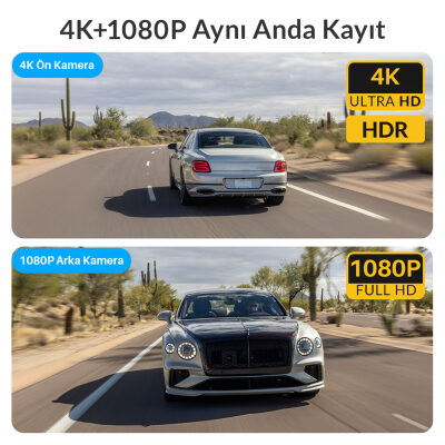 Kawa D7 2 Kameralı Ön ve Arka 4K+1080P HDR Wi-Fi 6 ve GPS'li Araç Kamerası + 64GB Hafıza Kartı - 3