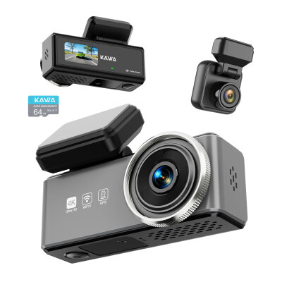 Kawa D9 2 Kameralı 4K Ön+1080P Arka HDR NightEagle Gece Görüşlü WiFi 6 GPS G-Sensör Araç Kamerası 64GB Kart Hediyeli