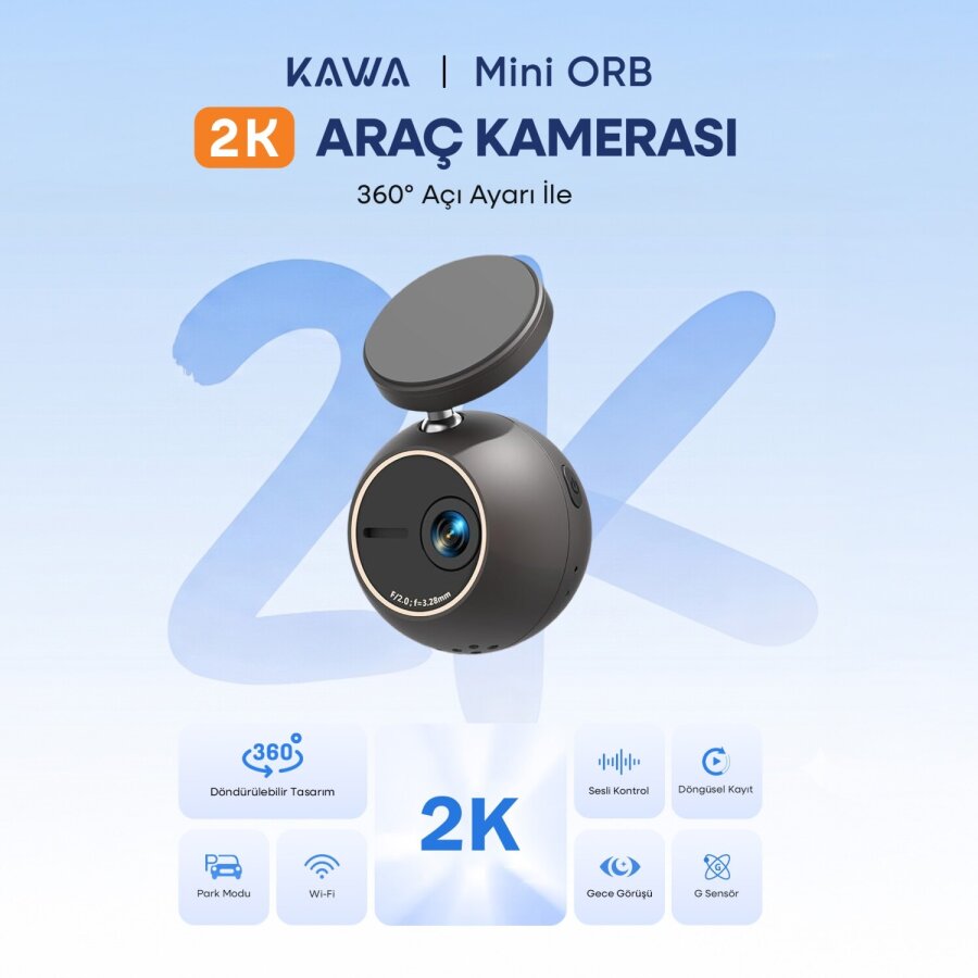 Kawa Mini ORB 2K QHD 360° Döndürülebilir Wi-Fi Gece Görüşlü Araç Kamerası - 2