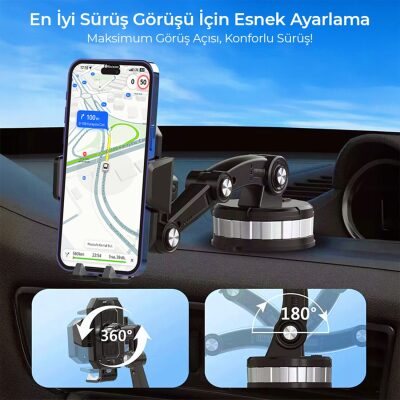 KingMa 360° Dönebilen Vakumlu Torpido ve Cam için Araç Içi Telefon Tutucu - 4