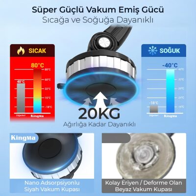 KingMa 360° Dönebilen Vakumlu Torpido ve Cam için Araç Içi Telefon Tutucu - 3