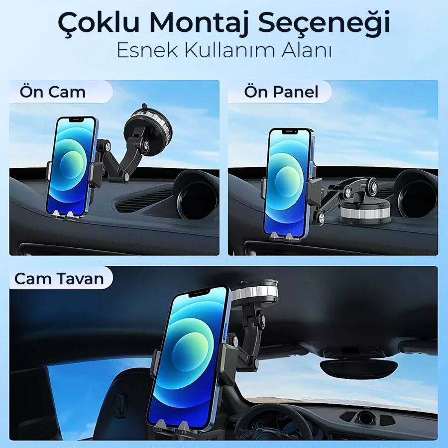 KingMa 360° Dönebilen Vakumlu Torpido ve Cam için Araç Içi Telefon Tutucu - 7