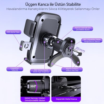 KingMa Metal Kancalı Havalandırma Destekli Araç içi Telefon Tutucu - 3
