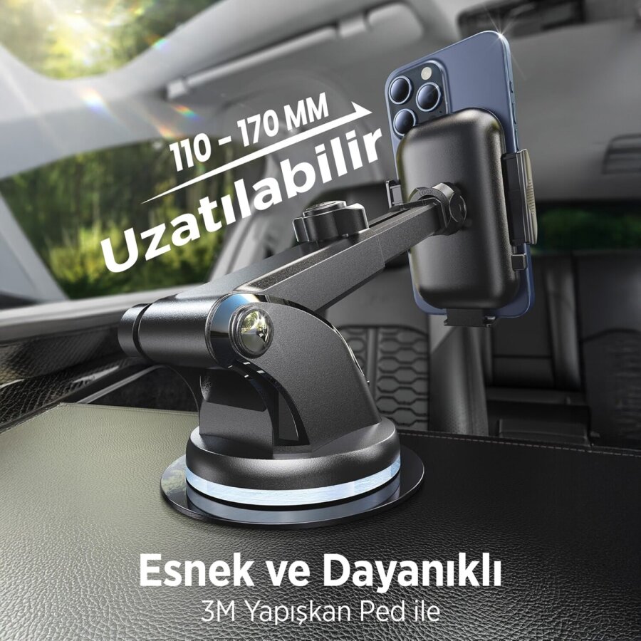 KingMa Vantuzlu Uzayan Ayarlanabilir Cam ve Torpido İçin Araç İçi Telefon Tutucu - 3