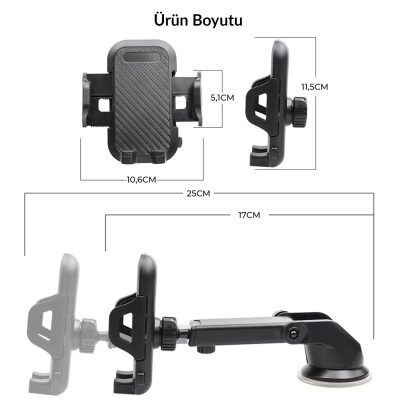 KingMa Vantuzlu Uzayan Ayarlanabilir Cam ve Torpido İçin Araç İçi Telefon Tutucu - 9