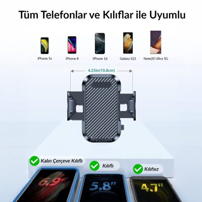 KingMa Vantuzlu Uzayan Ayarlanabilir Cam ve Torpido İçin Araç İçi Telefon Tutucu - 5