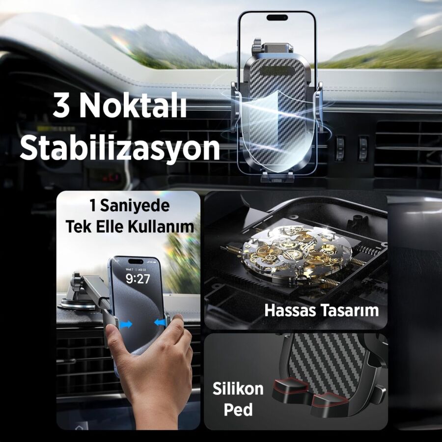KingMa Vantuzlu Uzayan Ayarlanabilir Cam ve Torpido İçin Araç İçi Telefon Tutucu - 4