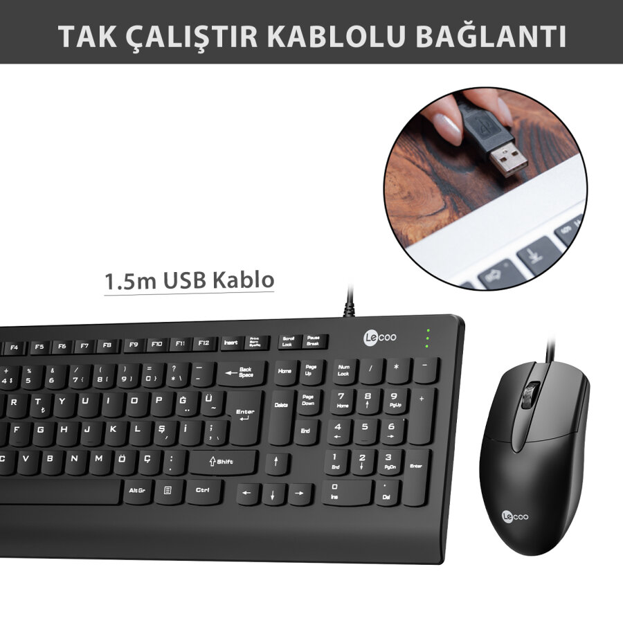 Lecoo CM103 Kablolu Klavye ve Mouse Set - 9