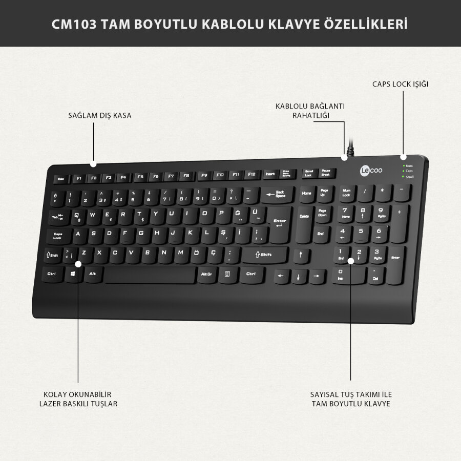 Lecoo CM103 Kablolu Klavye ve Mouse Set - 11
