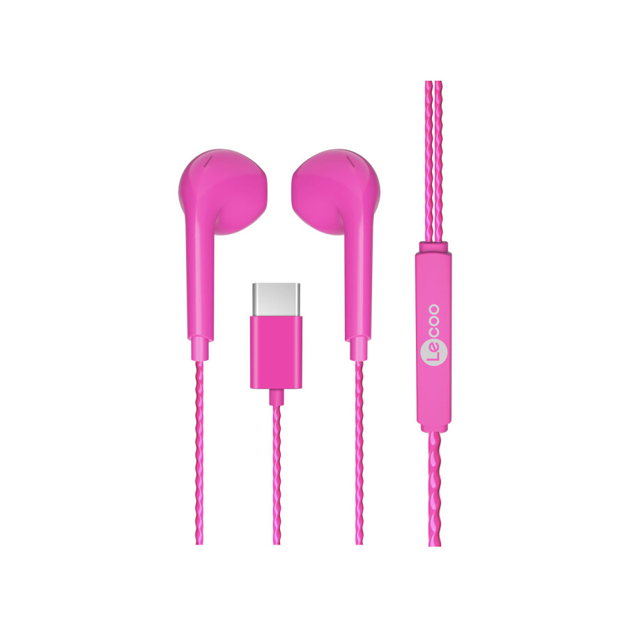 Lecoo EH104 Kablolu Type-C Kulak İçi Kulaklık Pembe - 1