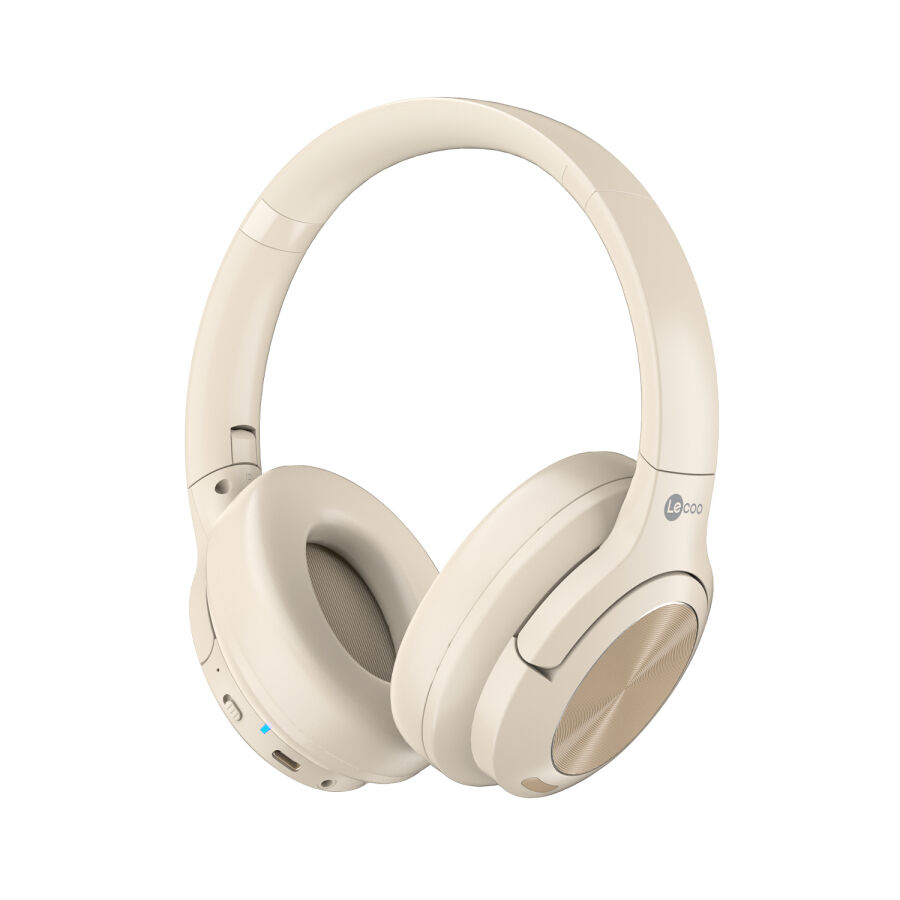 Lecoo ES208 Bluetooth 5.3 Kablosuz Mikrofonlu Kulak Üstü Kulaklık Katlanabilir Hafif Krem - 1