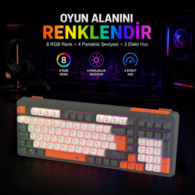 Lecoo GK104 Üç Modlu RGB Gaming Oyuncu Klavyesi Bluetooth 2.4GHz Kablosuz Kablolu Şarjlı Membran Türkçe Q - 3