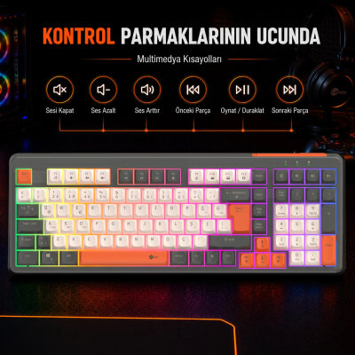 Lecoo GK104 Üç Modlu RGB Gaming Oyuncu Klavyesi Bluetooth 2.4GHz Kablosuz Kablolu Şarjlı Membran Türkçe Q - 5