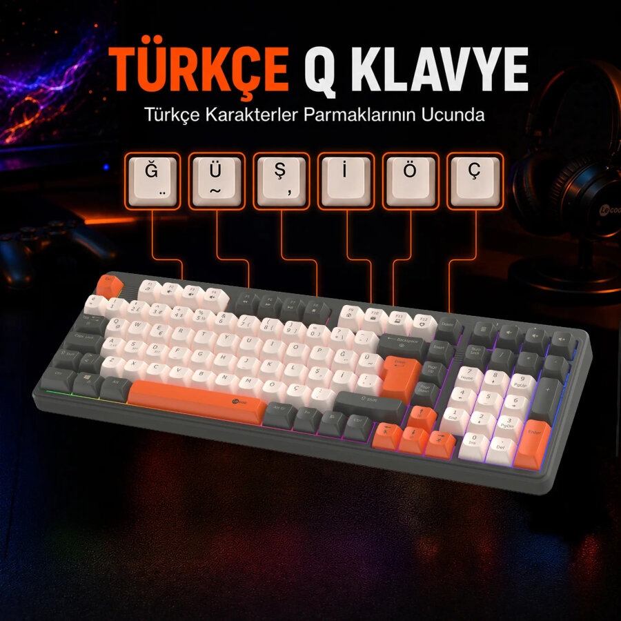 Lecoo GK104 Üç Modlu RGB Gaming Oyuncu Klavyesi Bluetooth 2.4GHz Kablosuz Kablolu Şarjlı Membran Türkçe Q - 6