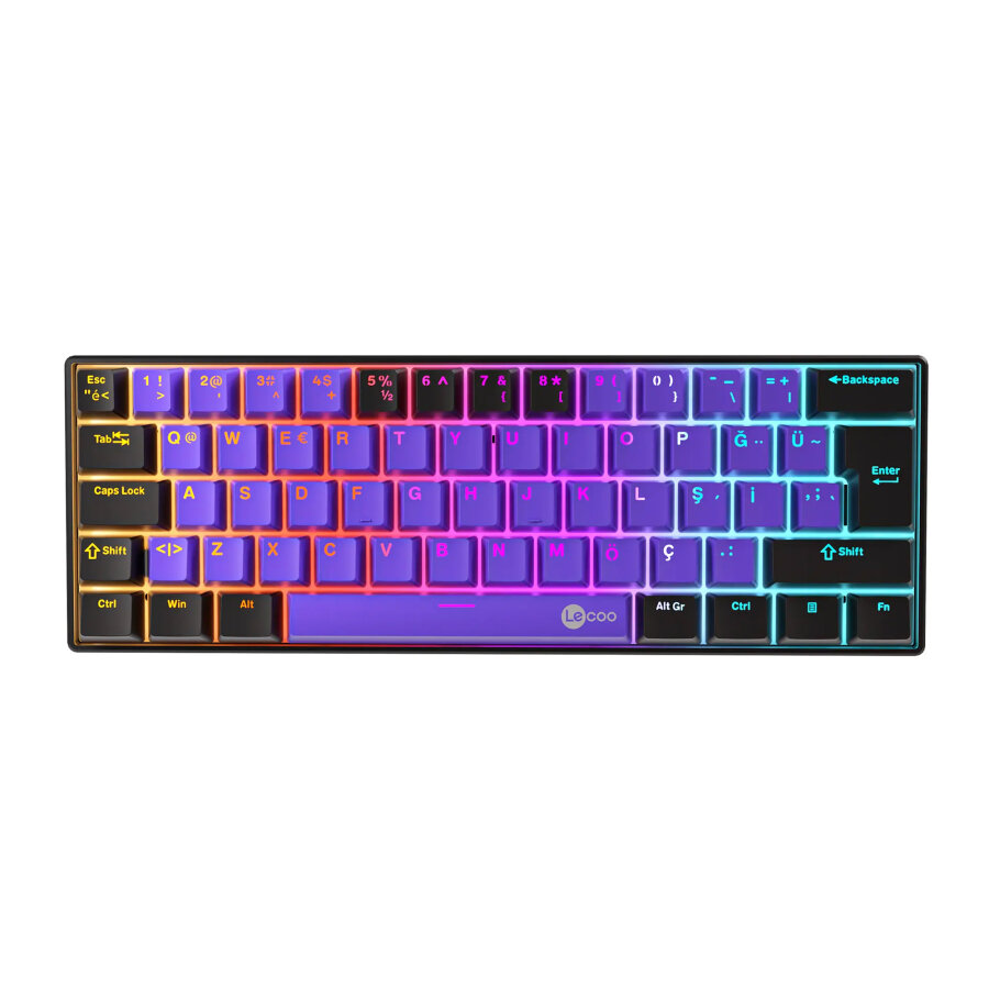 Lecoo GK601 Pro Red Switch RGB 3 Modlu Hot Swap Kablosuz Mekanik Gaming Oyuncu Klavyesi 1000Hz Türkçe Q Mor - 1