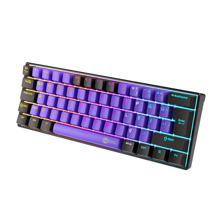 Lecoo GK601 Pro Red Switch RGB 3 Modlu Hot Swap Kablosuz Mekanik Gaming Oyuncu Klavyesi 1000Hz Türkçe Q Mor - 2
