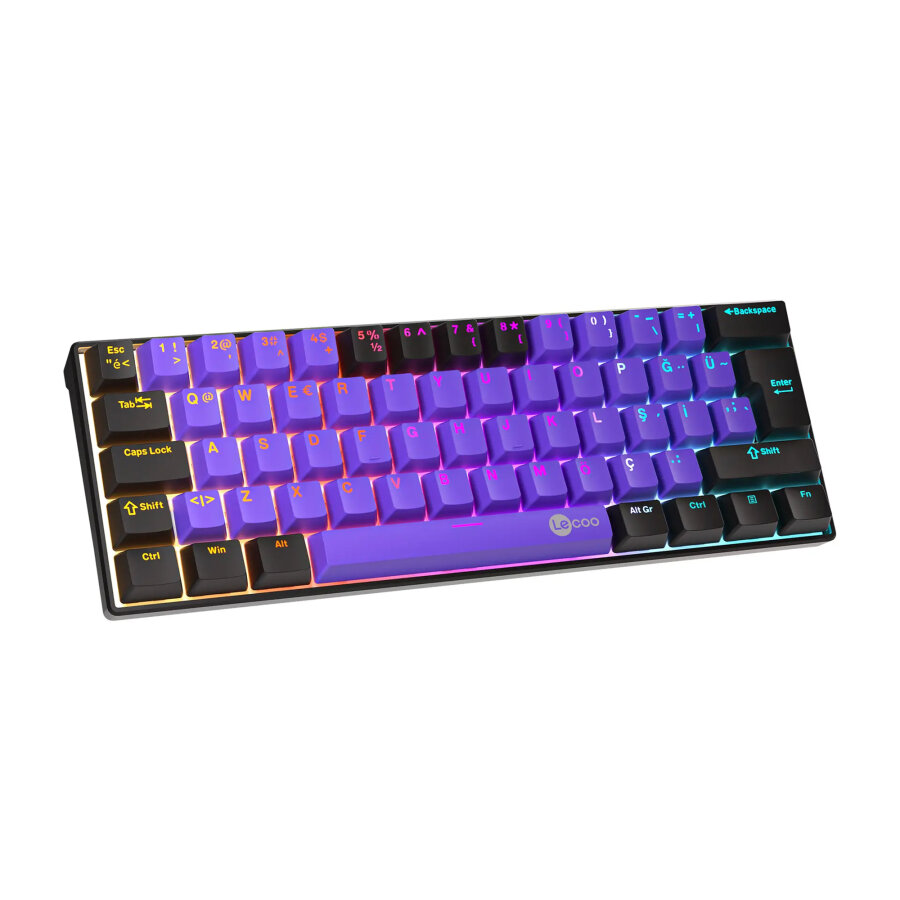 Lecoo GK601 Pro Red Switch RGB 3 Modlu Hot Swap Kablosuz Mekanik Gaming Oyuncu Klavyesi 1000Hz Türkçe Q Mor - 5
