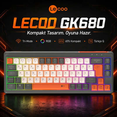 Lecoo GK680 68 Tuş Üç Modlu RGB Gaming Oyuncu Klavyesi Bluetooth 2.4GHz Kablosuz Kablolu Membran Türkçe Q - 2