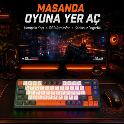 Lecoo GK680 68 Tuş Üç Modlu RGB Gaming Oyuncu Klavyesi Bluetooth 2.4GHz Kablosuz Kablolu Membran Türkçe Q - 5