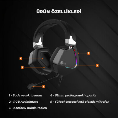 Lecoo HT402 Kulak Üstü RGB Gaming Oyuncu Kulaklığı 3.5mm Jack + USB - 5