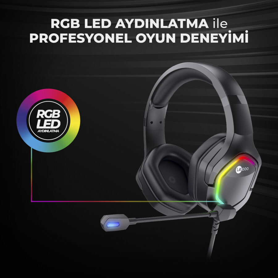 Lecoo HT403 Kulak Üstü RGB Gaming Oyuncu Kulaklığı 3.5mm Jack + USB - 6