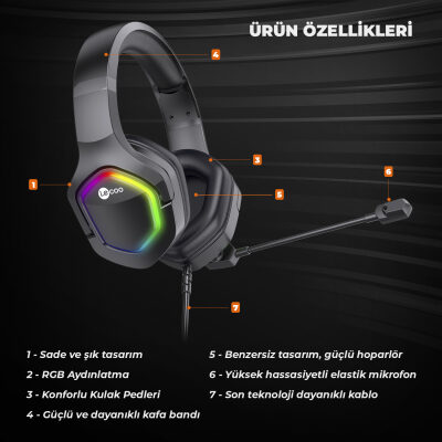 Lecoo HT403 Kulak Üstü RGB Gaming Oyuncu Kulaklığı 3.5mm Jack + USB - 5