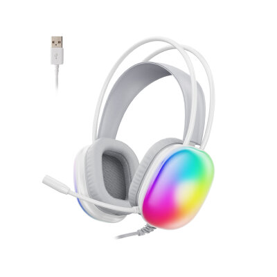 Lecoo HT409 RGB Işıklı USB Mikrofonlu Kablolu Oyuncu Kulak Üstü Gaming Kulaklık Beyaz