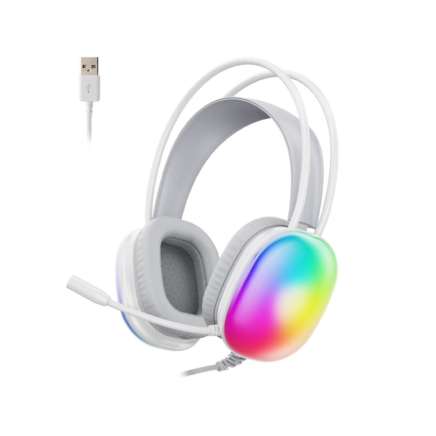 Lecoo HT409 RGB Işıklı USB Mikrofonlu Kablolu Oyuncu Kulak Üstü Gaming Kulaklık Beyaz - 1