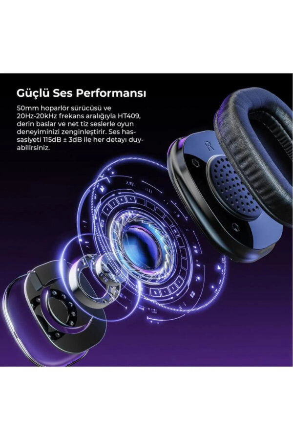 Lecoo HT409 RGB Işıklı USB Mikrofonlu Kablolu Oyuncu Kulak Üstü Gaming Kulaklık Beyaz - 6