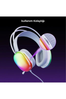 Lecoo HT409 RGB Işıklı USB Mikrofonlu Kablolu Oyuncu Kulak Üstü Gaming Kulaklık Beyaz - 5