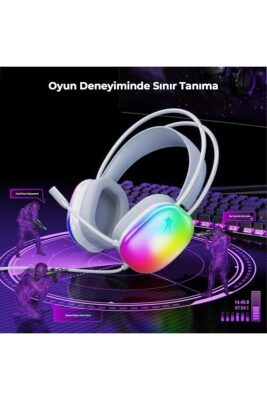 Lecoo HT409 RGB Işıklı USB Mikrofonlu Kablolu Oyuncu Kulak Üstü Gaming Kulaklık Beyaz - 4