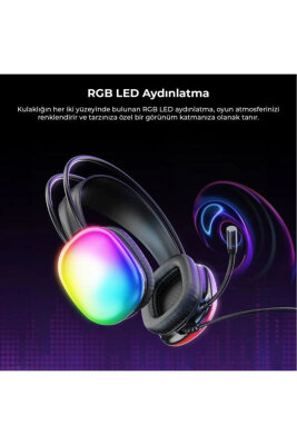 Lecoo HT409 RGB Işıklı USB Mikrofonlu Kablolu Oyuncu Kulak Üstü Gaming Kulaklık Siyah - 6