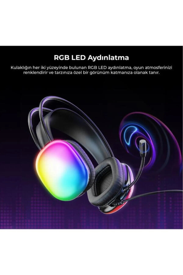 Lecoo HT409 RGB Işıklı USB Mikrofonlu Kablolu Oyuncu Kulak Üstü Gaming Kulaklık Siyah - 6