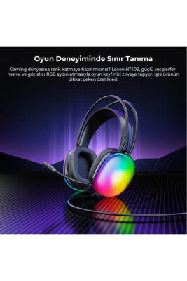 Lecoo HT409 RGB Işıklı USB Mikrofonlu Kablolu Oyuncu Kulak Üstü Gaming Kulaklık Siyah - 4