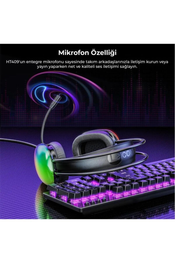 Lecoo HT409 RGB Işıklı USB Mikrofonlu Kablolu Oyuncu Kulak Üstü Gaming Kulaklık Siyah - 5